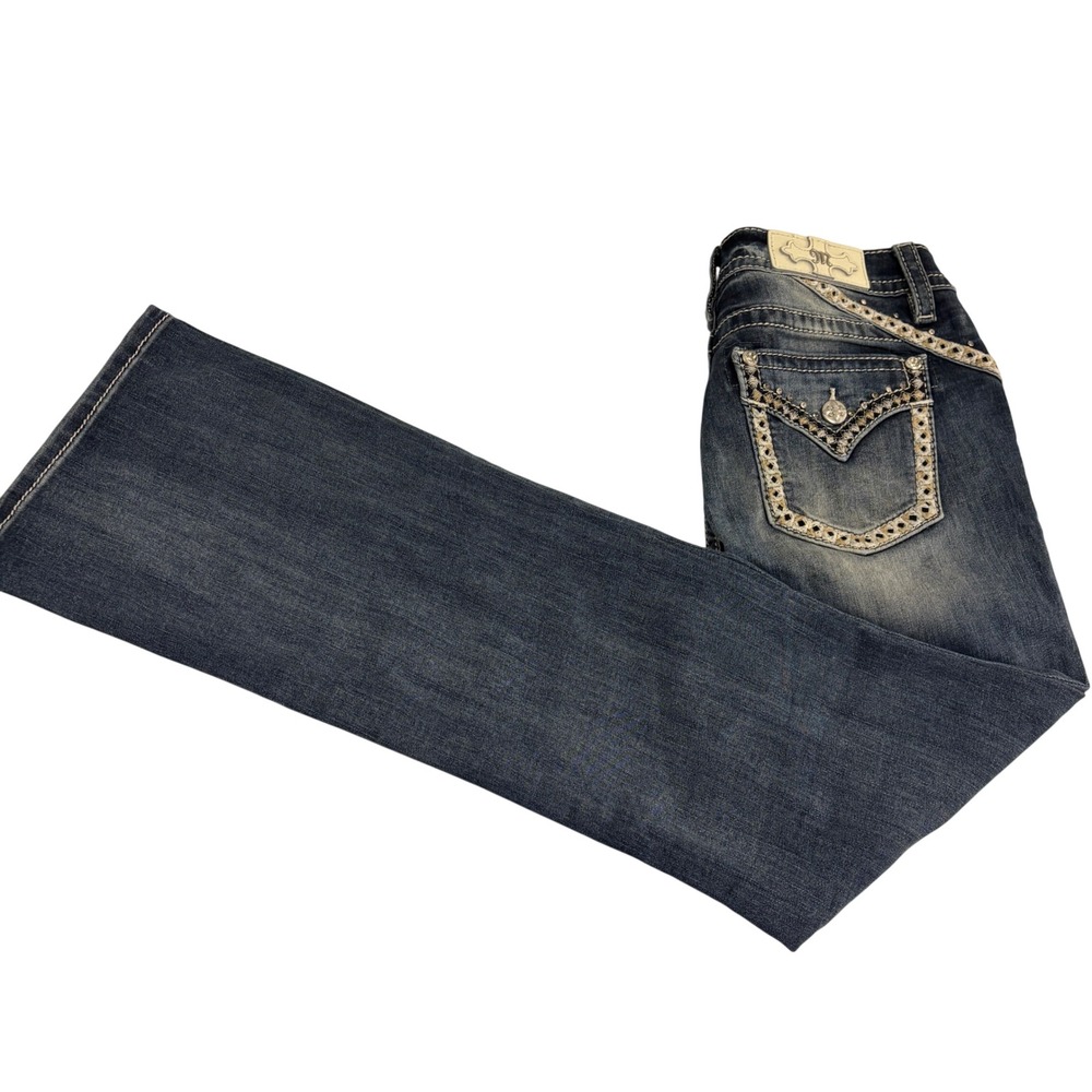 Miss Me Curvy Boot Jeans Womens 28 Blue Mid Rise Embellished Rhinestone Pockets - Picture 15 of 16